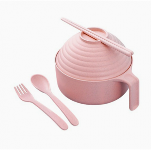 小麦秸秆泡面碗配餐具五件套泡面碗带盖餐具大容量饭碗